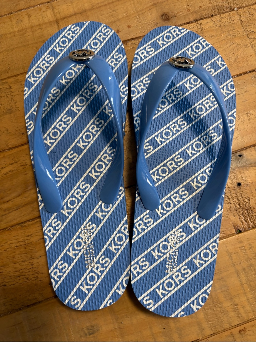 New without Tags- Michael Kors Light Blue MK Logo Flip Flops